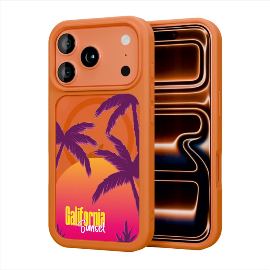 Amazon listing main image — California Sunset designer case, 3D render